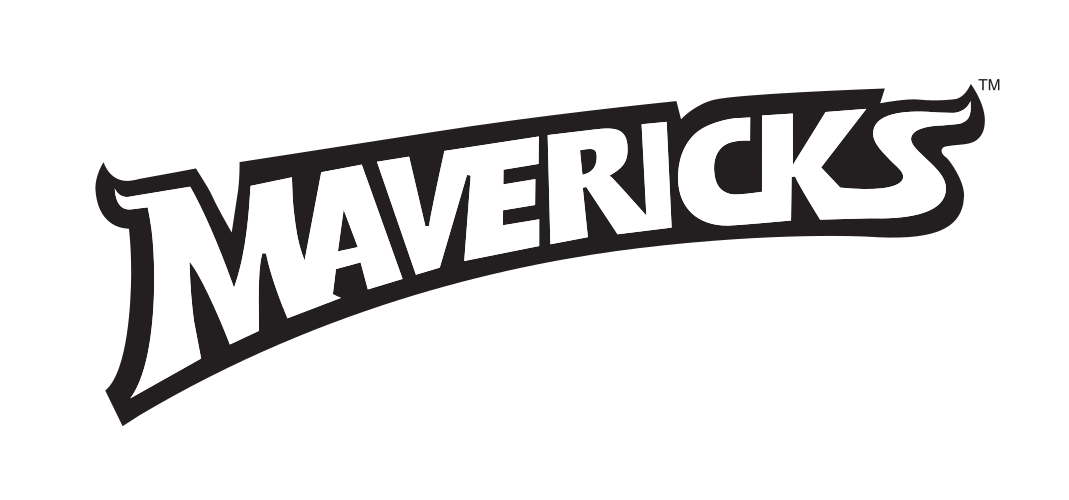 Mavericks wordmark, black with white outline and black border variant, cell 24
