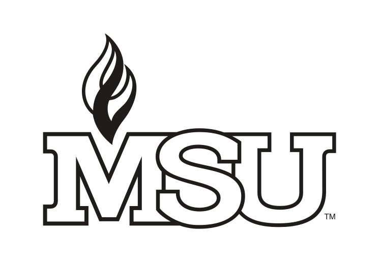 MSU wordmark with flame, black and white variant, cell 49