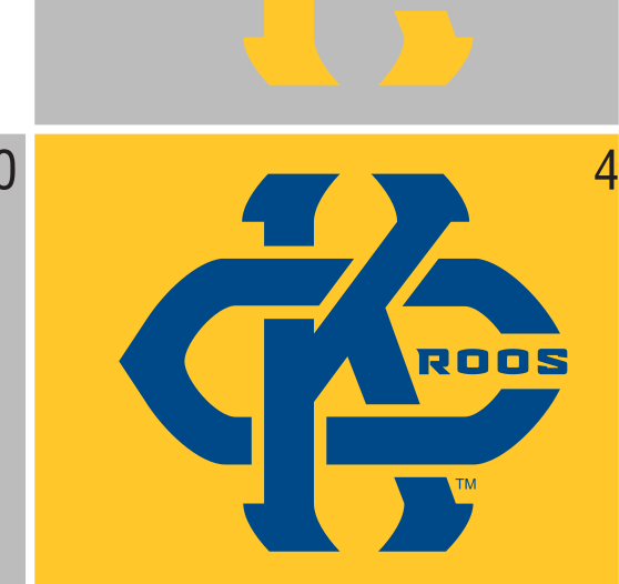 KC Roos mark, full color on yellow variant, cell 38