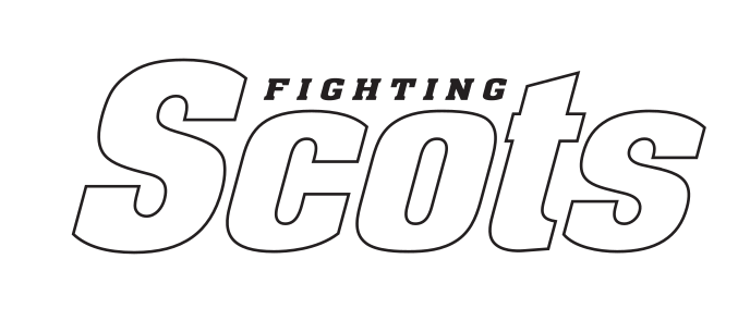 Fighting Scots wordmark, black outline variant, cell 35