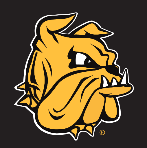 bulldog head, yellow/black/white, black background variant