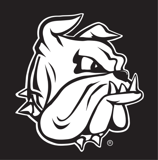 bulldog head, white/black outline, black background variant