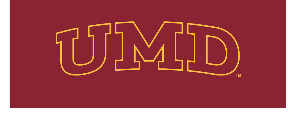 UMD wordmark, gold outline on maroon variant