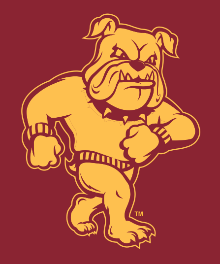 Bulldog mascot, gold outline on maroon variant