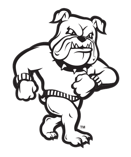 Bulldog mascot, black outline on white variant