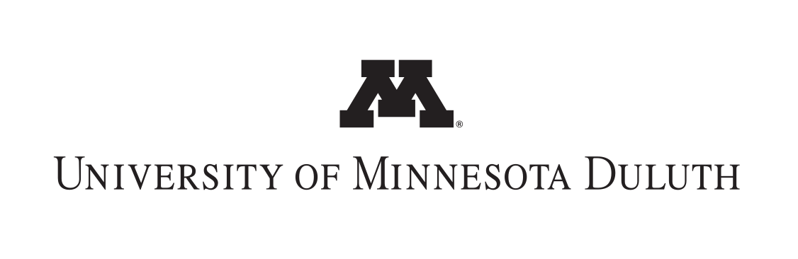 University of Minnesota Duluth institutional wordmark, stacked with 'M' icon, 1-line wordmark, black/gold on white variant