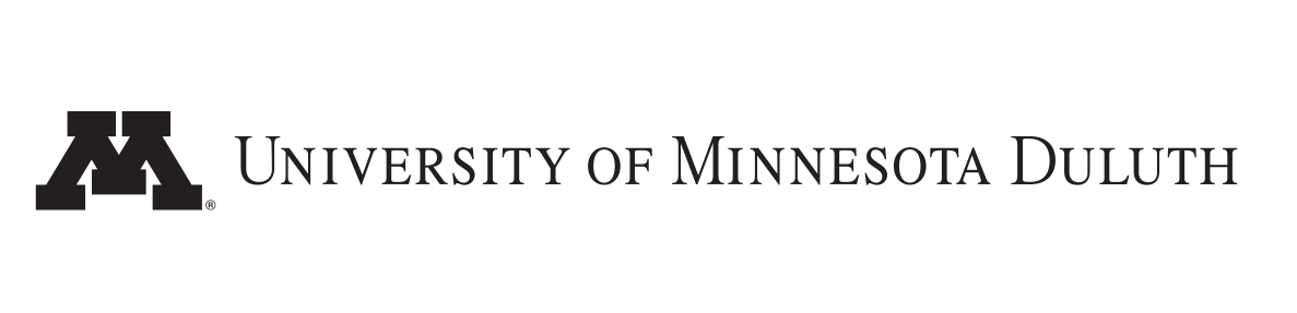 University of Minnesota Duluth institutional wordmark, horizontal with 'M' icon, 1-line wordmark, black/gold on white variant