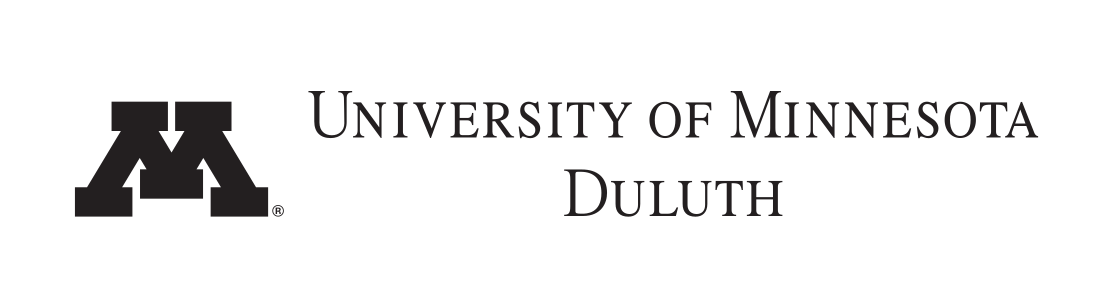 University of Minnesota Duluth institutional wordmark, horizontal with 'M' icon, 2-line wordmark, black/gold on white variant