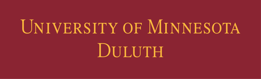 University of Minnesota Duluth wordmark, 2-line wordmark, gold on maroon variant
