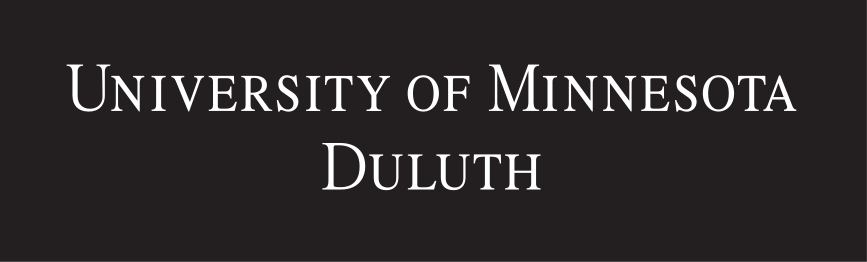 University of Minnesota Duluth wordmark, 2-line wordmark, white on black variant