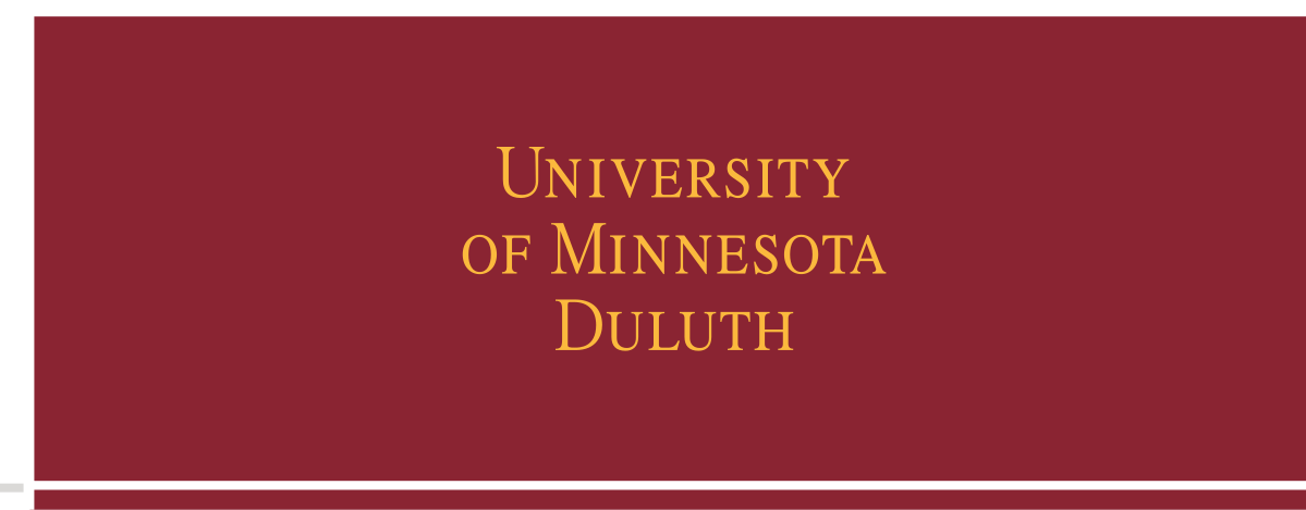 University of Minnesota Duluth wordmark, stacked, gold on maroon variant