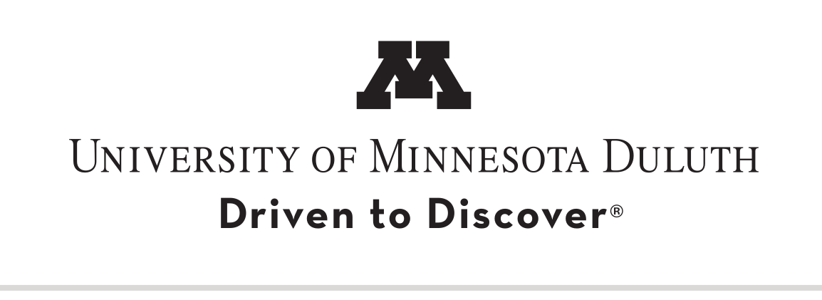 University of Minnesota Duluth logo, horizontal wordmark with M icon and tagline, black variant