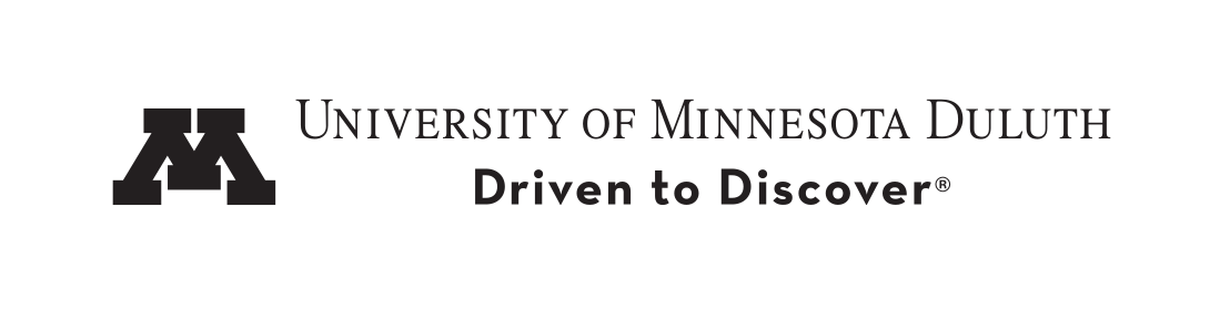 University of Minnesota Duluth logo, single line with M icon and tagline, black variant