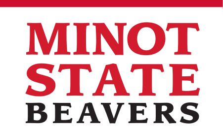Minot State Beavers wordmark, stacked red/black variant, cell 19