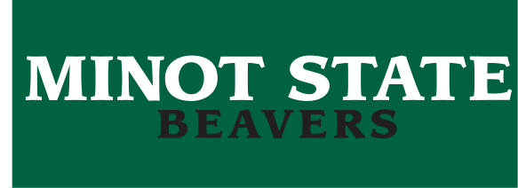 Minot State Beavers wordmark, horizontal white/green on green variant, cell 27