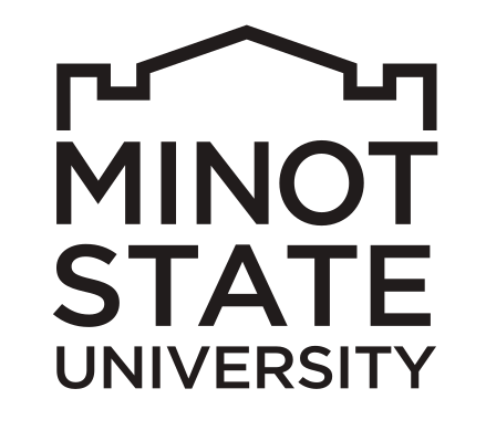 Minot State University wordmark with roof icon, black variant, cell 105