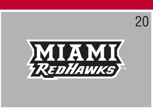 MIAMI RedHawks wordmark, black/red on white variant, cell 20