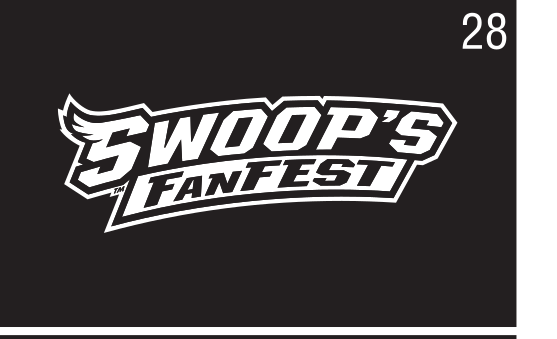 SWOOP'S FANFEST wordmark, black/white on white variant, cell 28