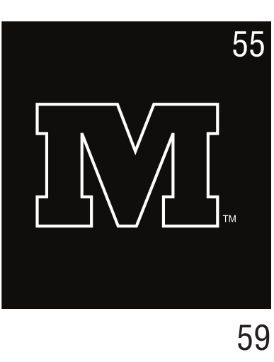 Athletic M, white M, gray outline, black background variant, cell 55