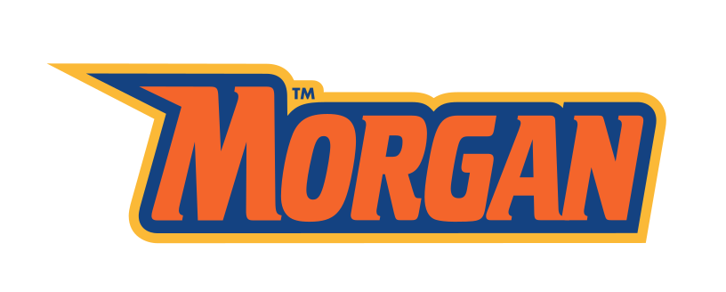 Morgan wordmark, orange/blue with gold outline variant, cell 36