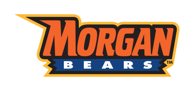 Morgan Bears stacked wordmark, orange/blue with gold outline variant, cell 44