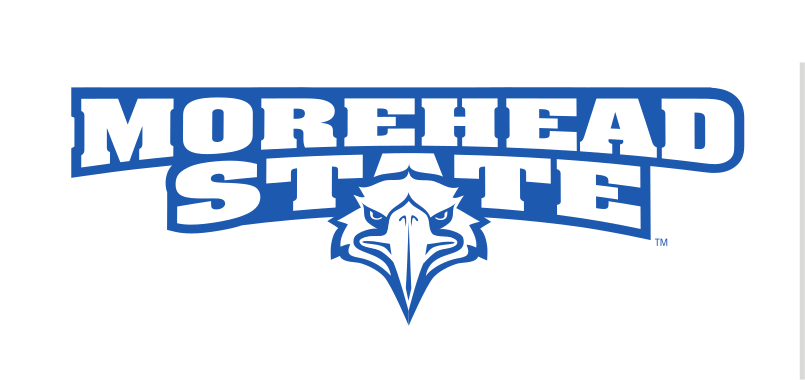 Morehead State wordmark with eagle head, blue and white variant, cell 24