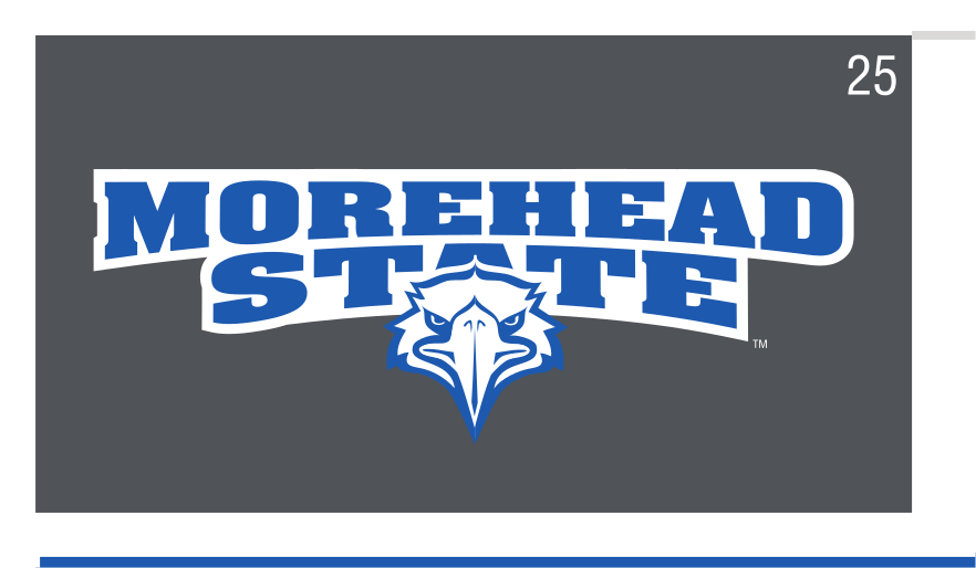 Morehead State wordmark with eagle head, reverse white on dark variant, cell 25