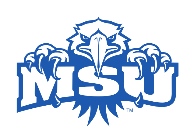 MSU wordmark with eagle mascot, blue and white variant, cell 28