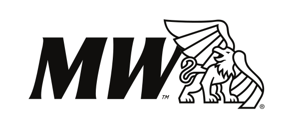 MW lettermark with griffon icon, black/white on white variant, cell 19