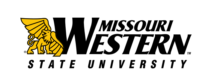Missouri Western State University formal mark, gold/black on white, stacked variant, cell 24