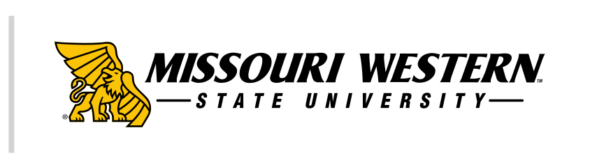 Missouri Western State University formal mark, gold/black on white, horizontal variant, cell 25