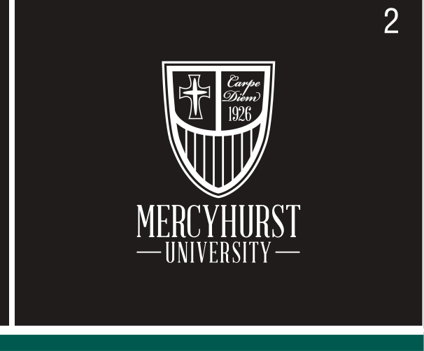 Mercyhurst University institutional mark, vertical color on navy variant, cell 20