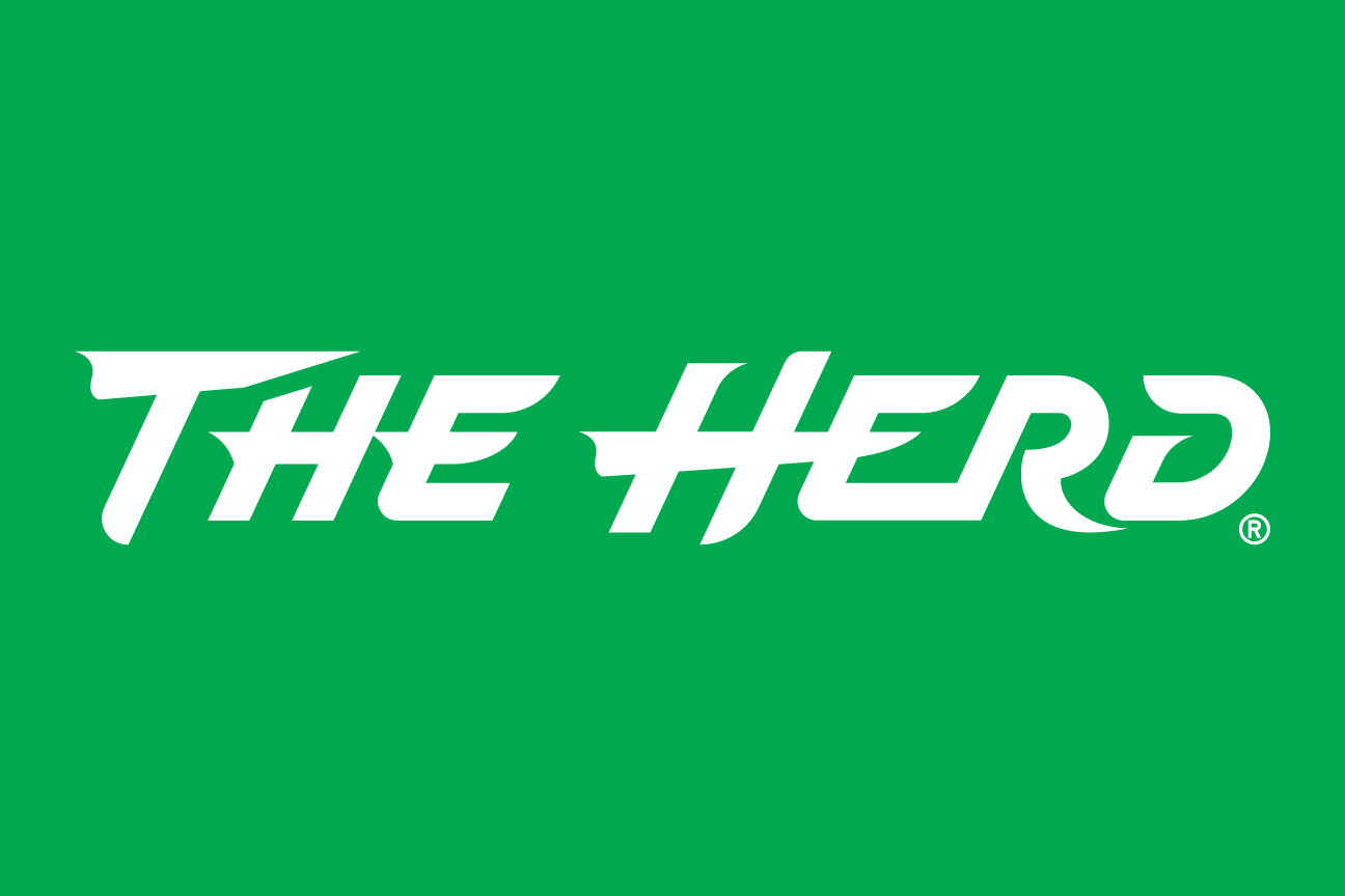THE HERD wordmark, white on green variant, cell 21