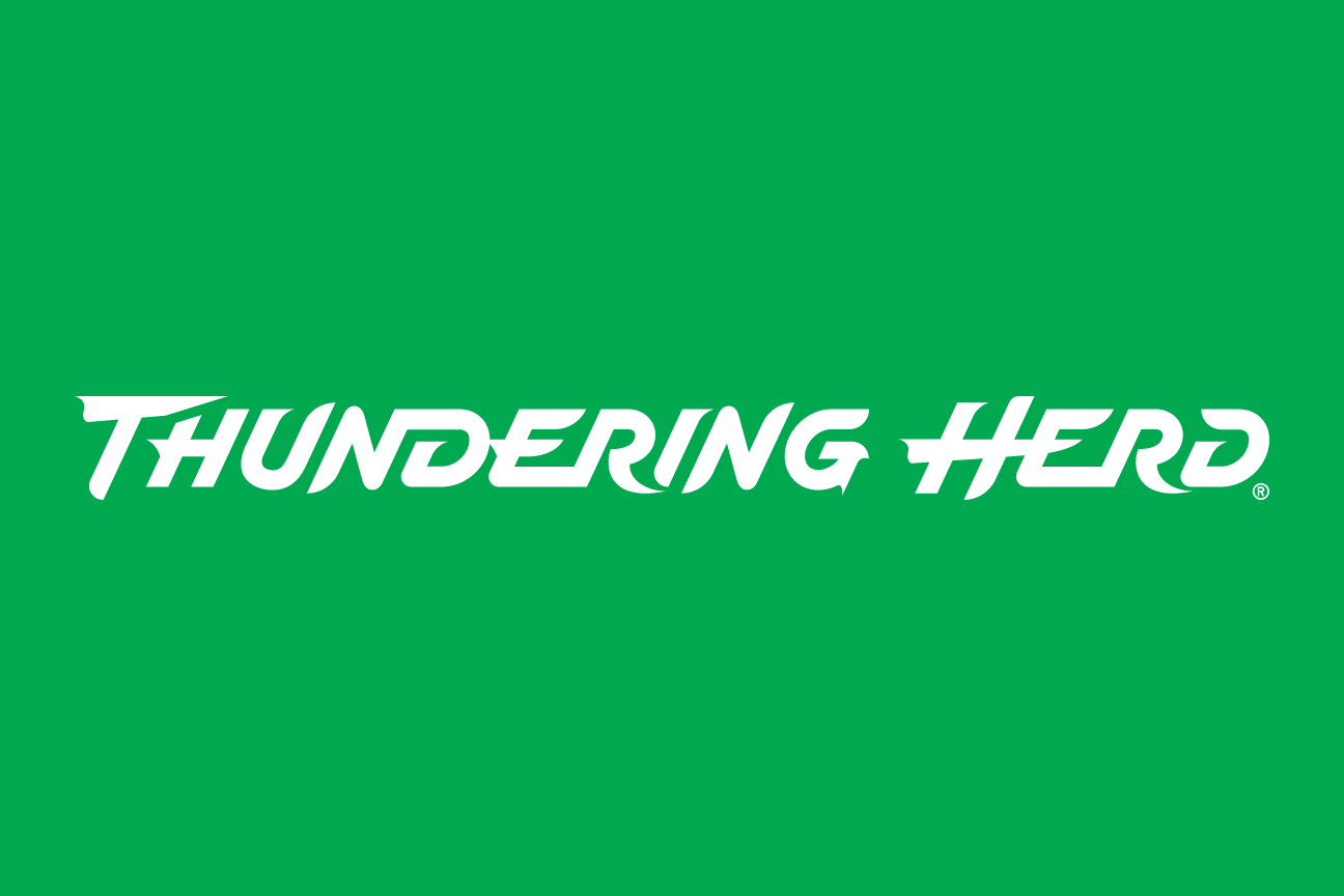 THUNDERING HERD wordmark, white on green variant, cell 22