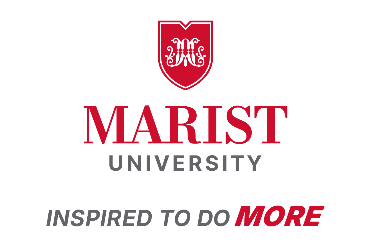 Marist University tagline lockup, horizontal, red/black variant, cell 70