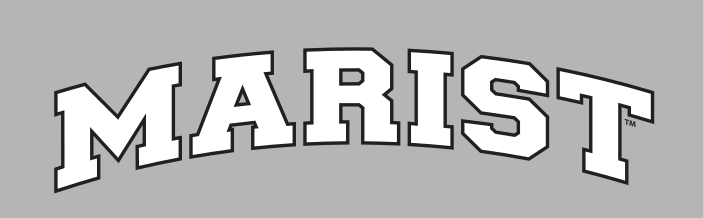 MARIST wordmark, white with black outline on grey variant, cell 42