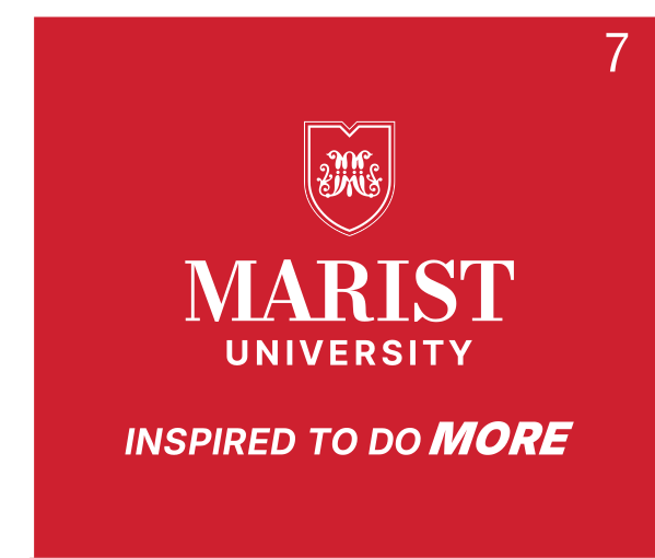 Marist University tagline lockup, stacked, white on red variant, cell 72