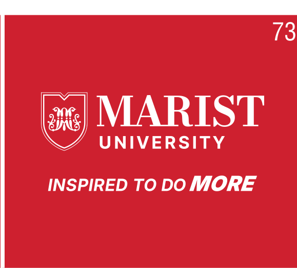 Marist University tagline lockup, horizontal, white on red variant, cell 73
