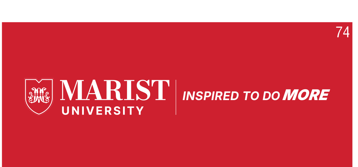 Marist University tagline lockup, horizontal with line, white on red variant, cell 74