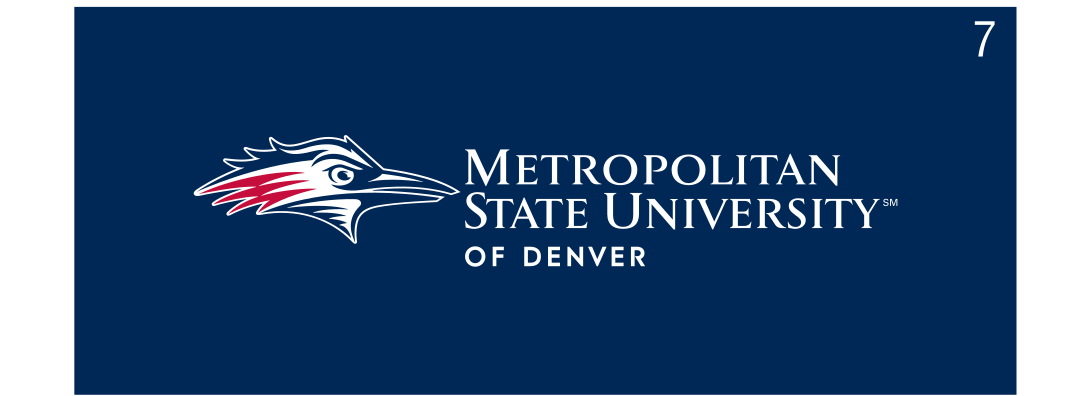 Metropolitan State University of Denver logo, horizontal, full color on navy variant, cell 7
