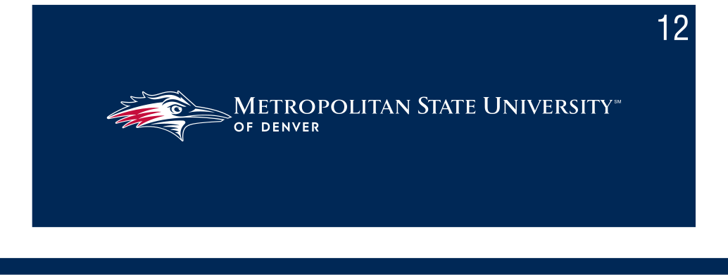 Metropolitan State University of Denver wordmark, single line, full color on navy variant, cell 12