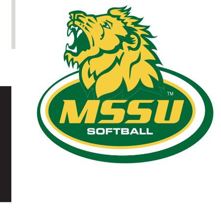 MSSU Softball logo, stacked color variant, cell 78