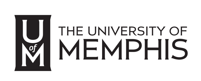 University of Memphis logo, U of M lettermark with wordmark, horizontal, black/white variant, cell 28