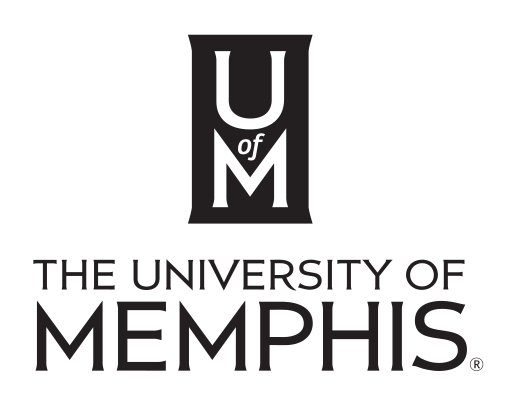 University of Memphis logo, U of M lettermark with wordmark, stacked, black/white variant, cell 40