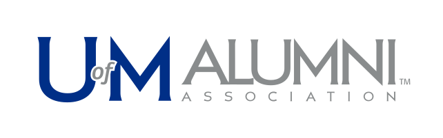 University of Memphis Alumni Association wordmark, horizontal, blue/gray variant, cell 44