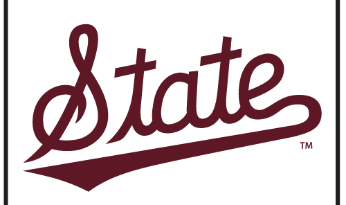State script wordmark, maroon text, white outline variant, cell 8