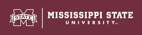 Mississippi State University logo, white on maroon horizontal variant, cell 61