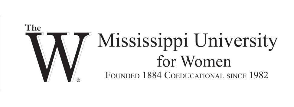 The W Mississippi University for Women lockup, horizontal, black variant, cell 21