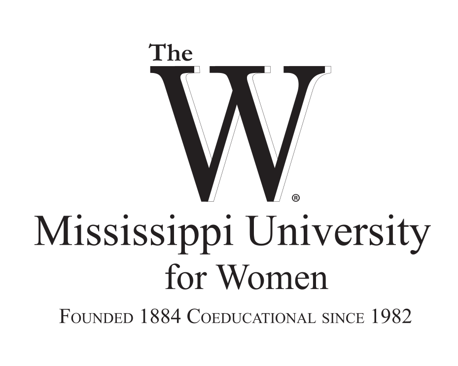 The W Mississippi University for Women lockup, stacked, black variant, cell 24