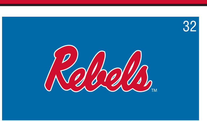 Rebels script, red on light blue variant, cell 32